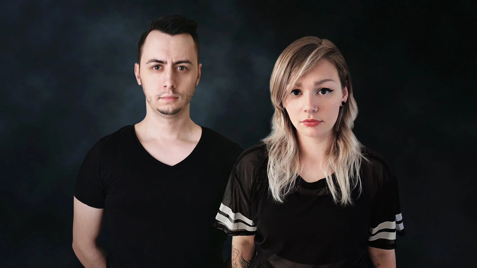Dream Map symphonic metal band members Vivian Franken and Norbert Gobor posing for The Other Side album promo.